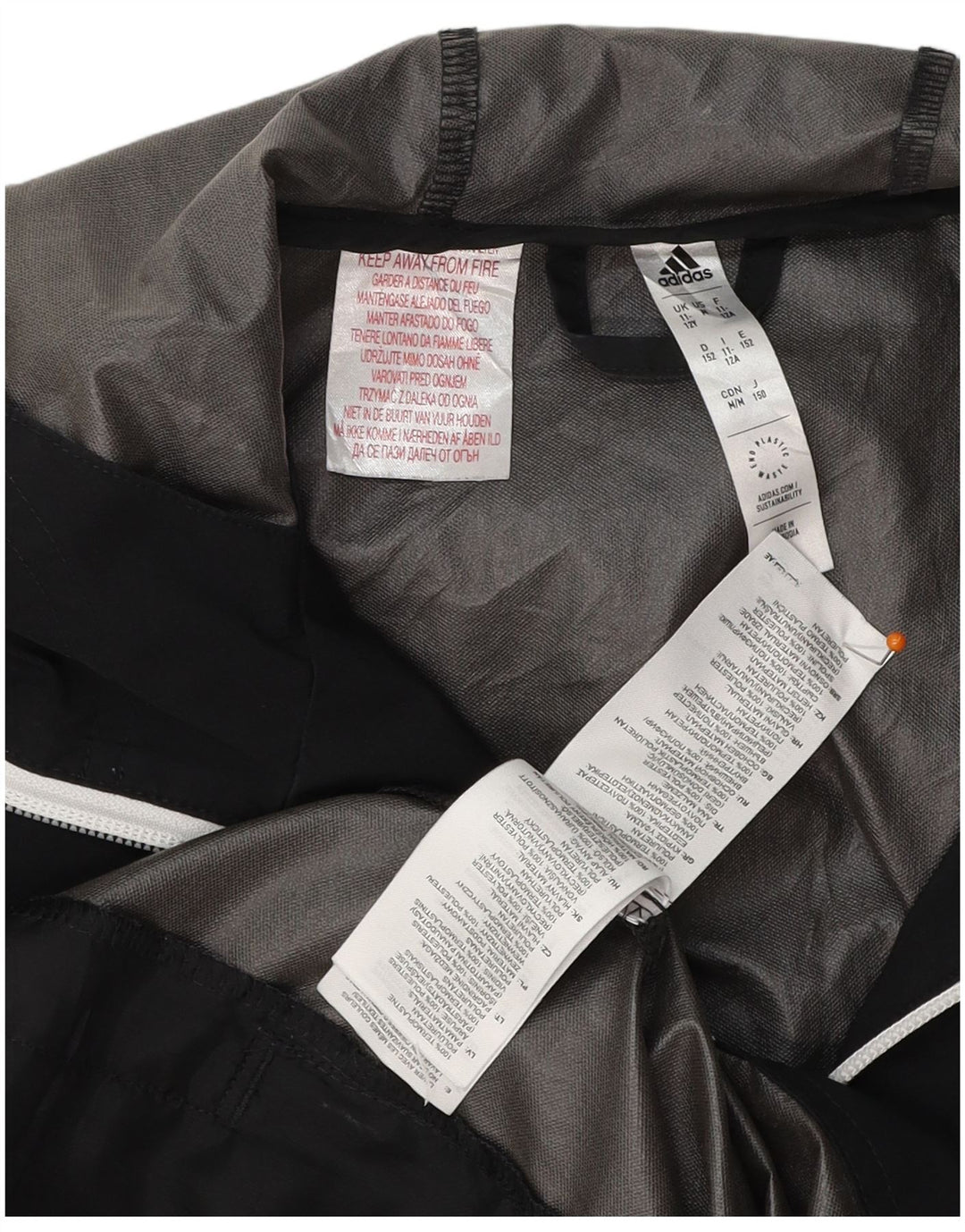 Jachetă de ploaie ADIDAS Ancona Graphic cu glugă, 11-12 ani, poliester negru