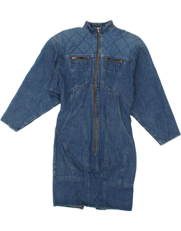 Rochie de denim cu mânecă lungă pentru femei VINTAGE UK 8 Small Blue