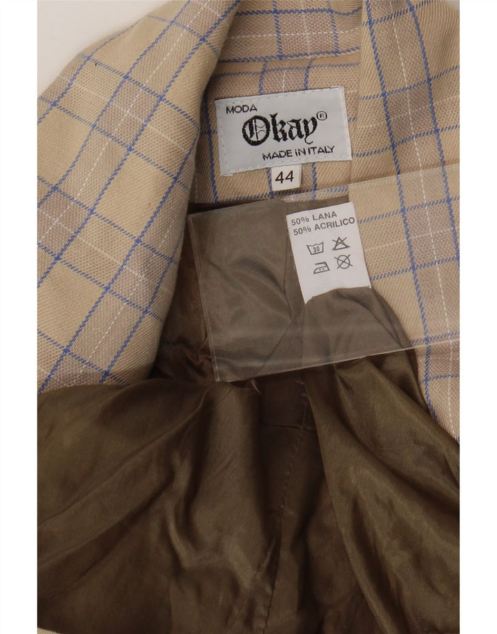 Jachetă Blazer Femei Okay cu 2 nasturi IT 44 Medium Beige Lână cu carouri