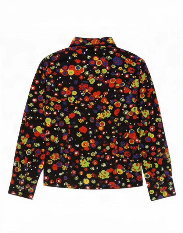 Cămașă vintage cu mânecă lungă pentru femei UK 10 Small Black Floral