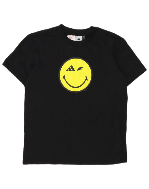 Tricou cu grafic Smiley Adidas pentru băieți Top 13-14 ani, bumbac negru