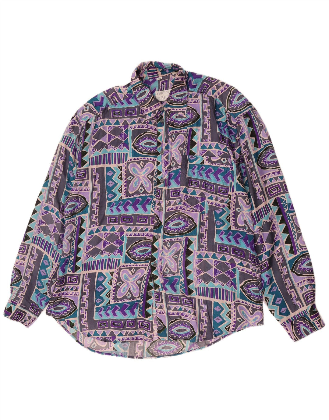 Cămașă Vintage pentru bărbați Mărimea 41/42 Mătase Geometrică Multicoloră Mare