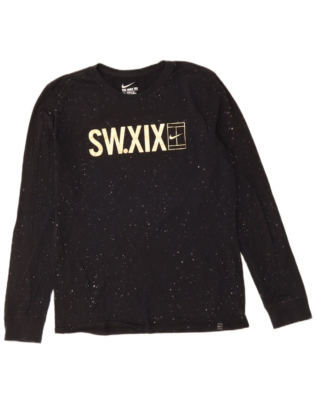 Tricou cu mânecă lungă cu mânecă lungă cu croi atletic Nike pentru bărbați, bumbac cu pete negru mediu