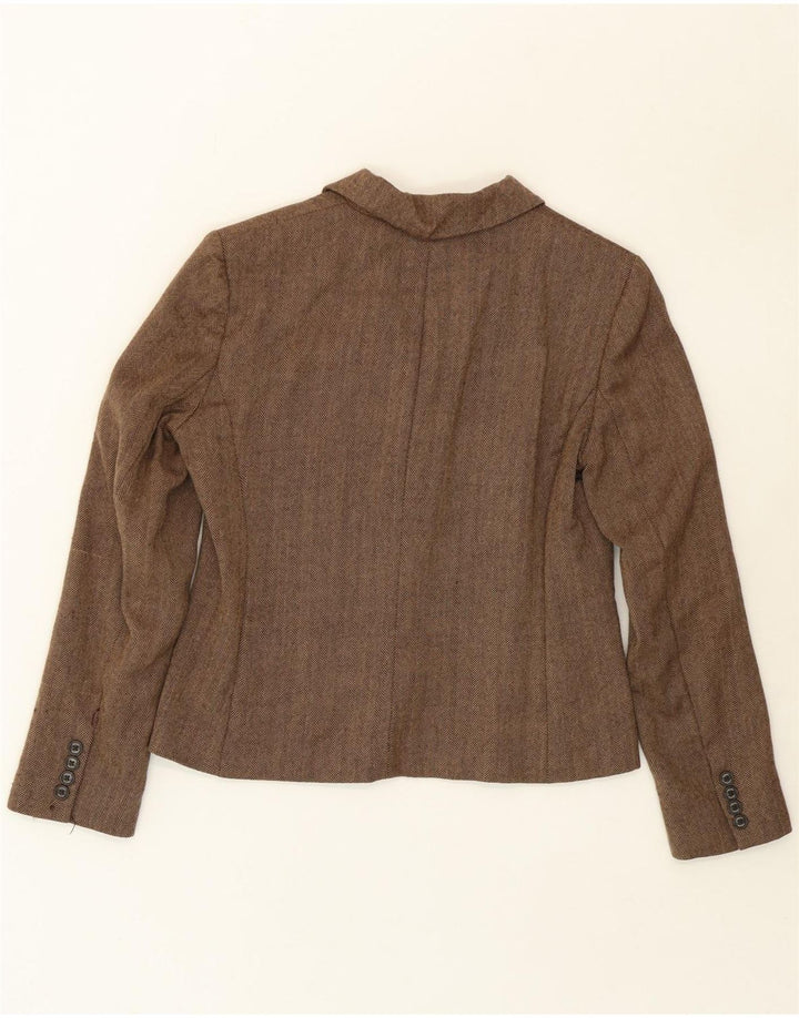CHAPS Womens 4 Button Blazer Jacket US 8 Medium Brown Herringbone Wool Vintage Chaps and Second-Hand Chaps from Messina Hembry 
