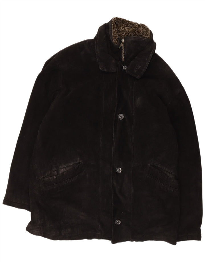 Jachetă vintage pentru bărbați din piele intoarsa UK 40, mare, neagra