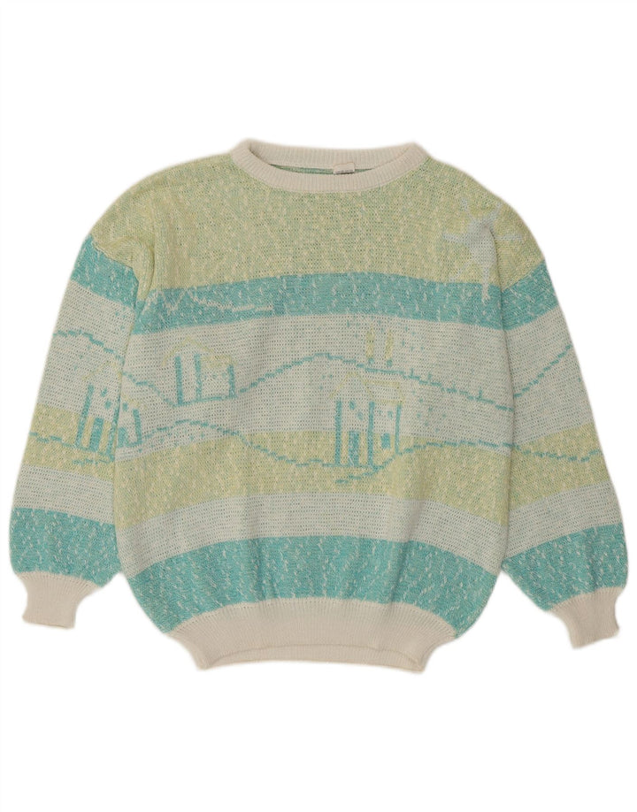 VINTAGE Pulover cu gât de barcă pentru femei UK 16, mare, cu dungi multicolore