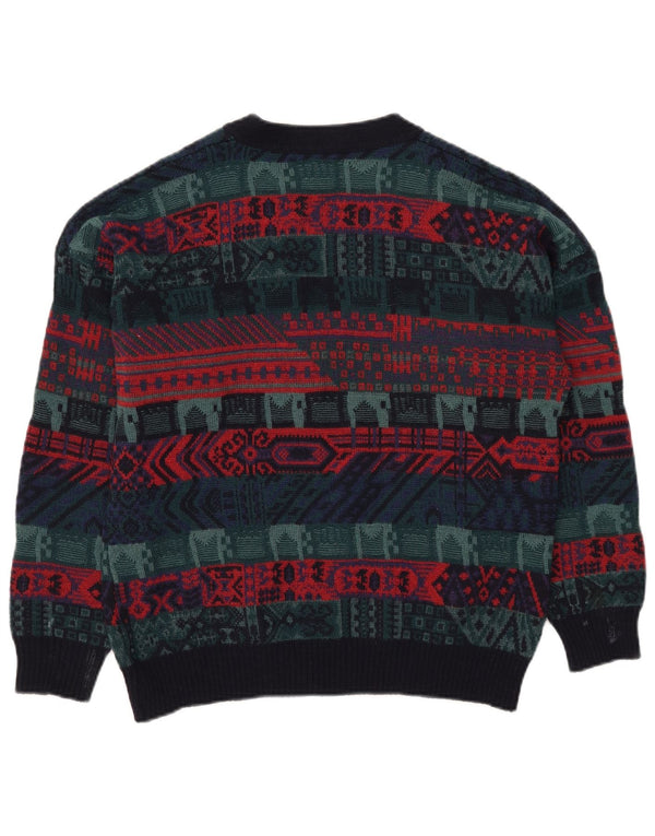 Pulover Cardigan Vintage Bărbați IT 52 Lână Geometrică Multicoloră Mare