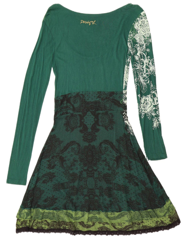 Rochie lungă cu mânecă lungă Desigual pentru femei UK 12 Medium Green Floral
