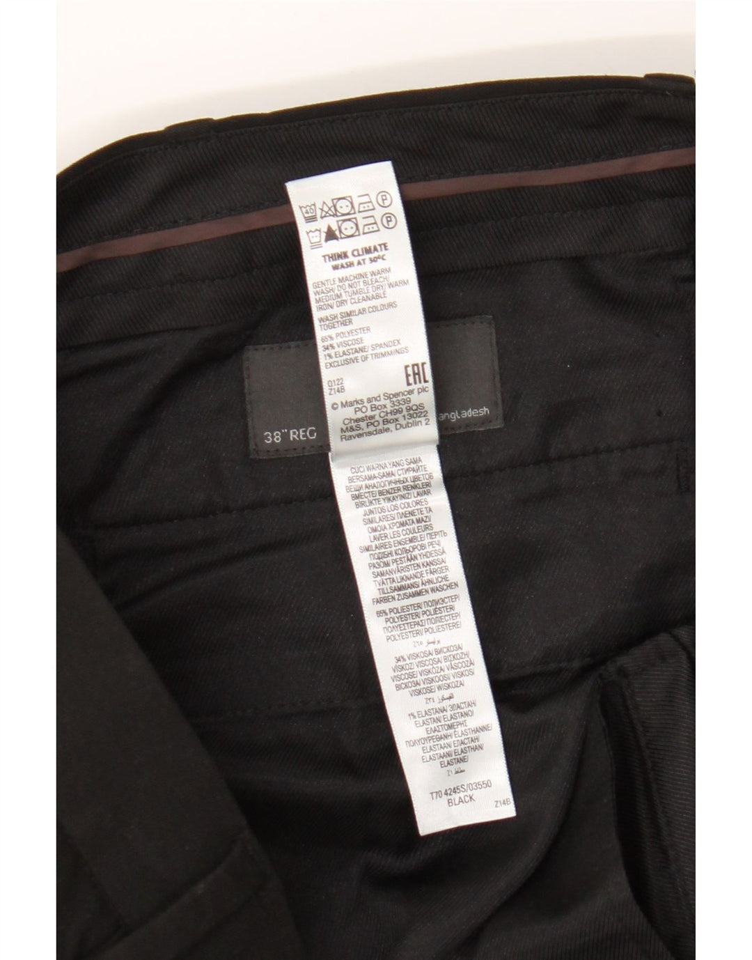 Pantaloni chino subțiri pentru bărbați Marks & Spencer L38 L31 Poliester negru