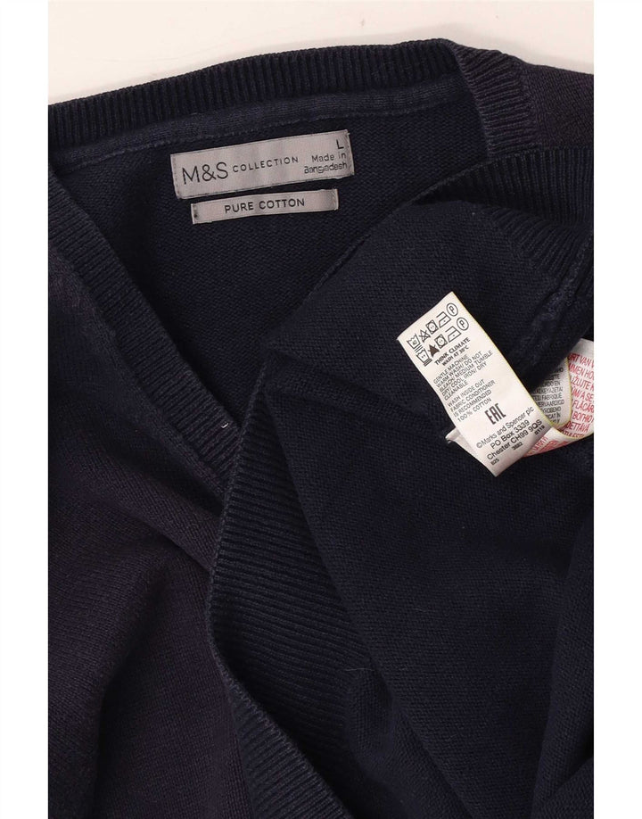 Pulover pentru bărbați Marks & Spencer, cu decolteu în V, mare din bumbac bleumarin
