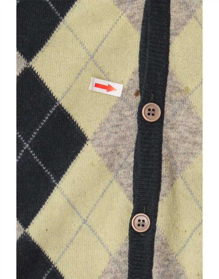 Cardigan pentru bărbați VINTAGE Pulover mare, albastru marin Argyle/Diamond Lambswool