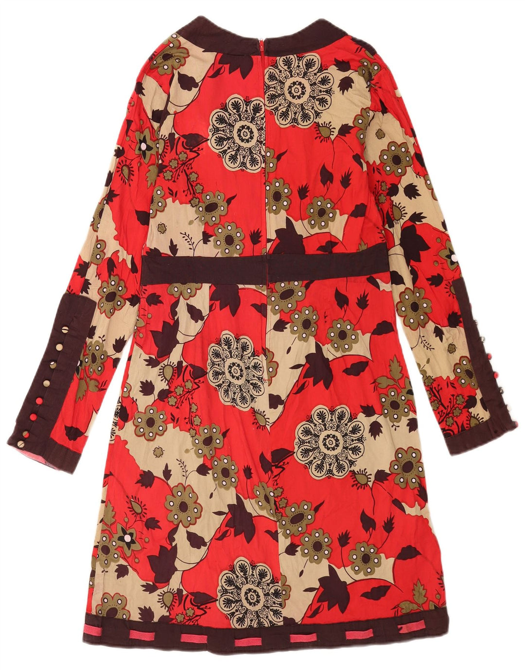 Rochie de bază cu mânecă lungă pentru femei vintage UK 12, bumbac floral, roșu mediu