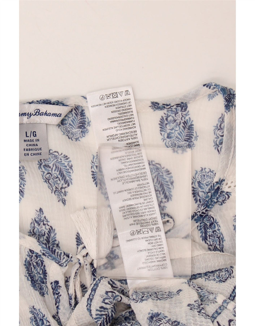 TOMMY BAHAMA Bluză cu mâneci 3/4 pentru femei, Marea Britanie 16, bumbac Paisley alb mare