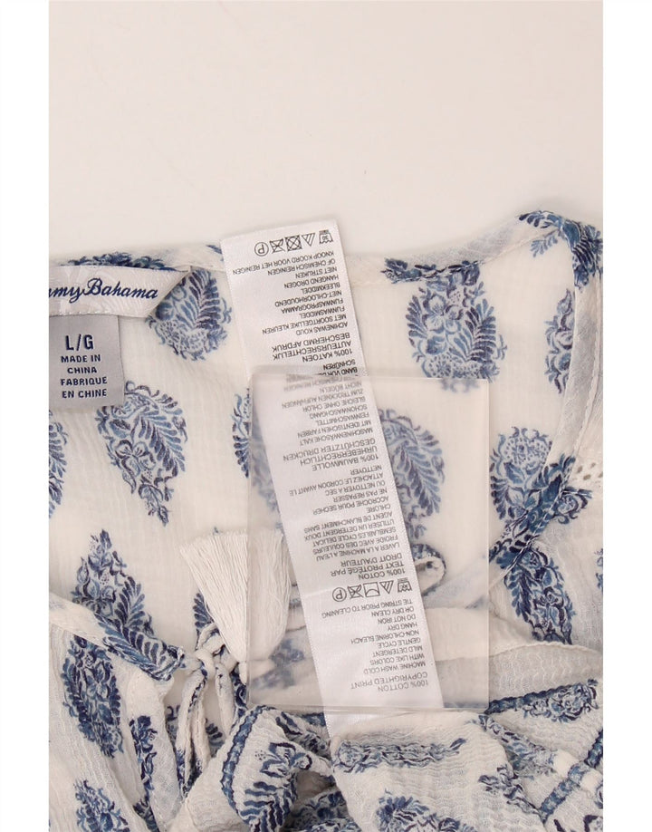 TOMMY BAHAMA Bluză cu mâneci 3/4 pentru femei, Marea Britanie 16, bumbac Paisley alb mare