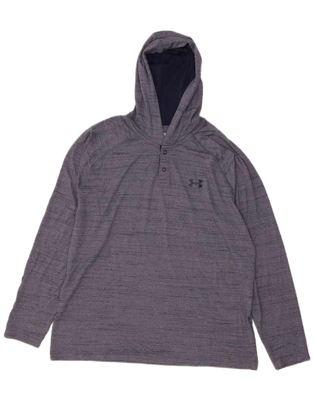 UNDER ARMOUR Bărbați Heat Gear Top cu glugă cu mânecă lungă, mare, bleumarin, pete