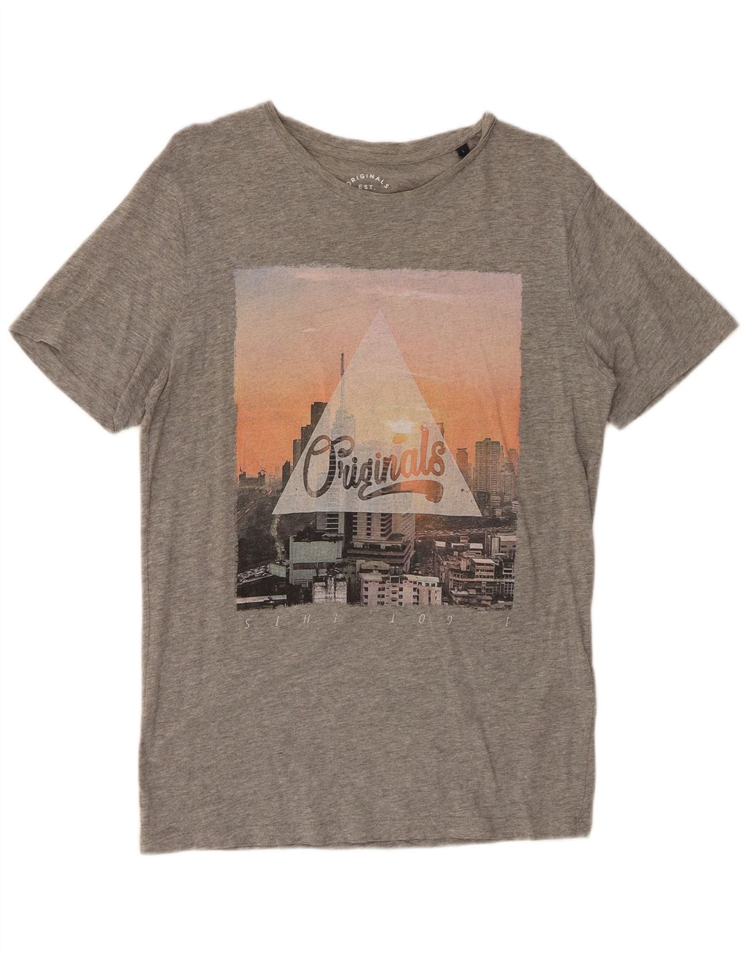 JACK & JONES Tricou grafic pentru bărbați Top mare, gri, bumbac cu pete