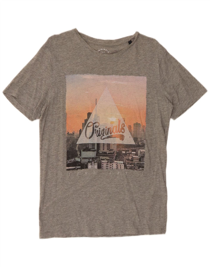 JACK & JONES Tricou grafic pentru bărbați Top mare, gri, bumbac cu pete