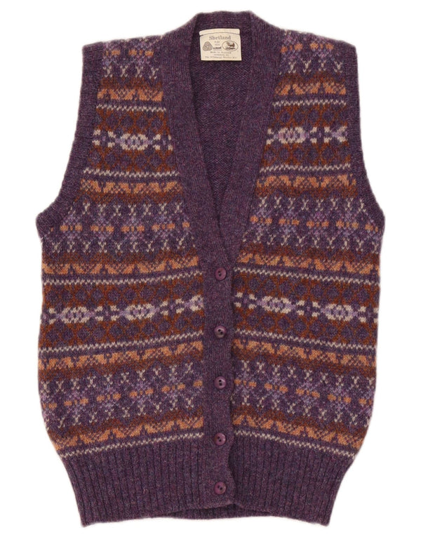 Cardigan Vintage fără mâneci pentru femei UK 36 Small Purple Fair Isle