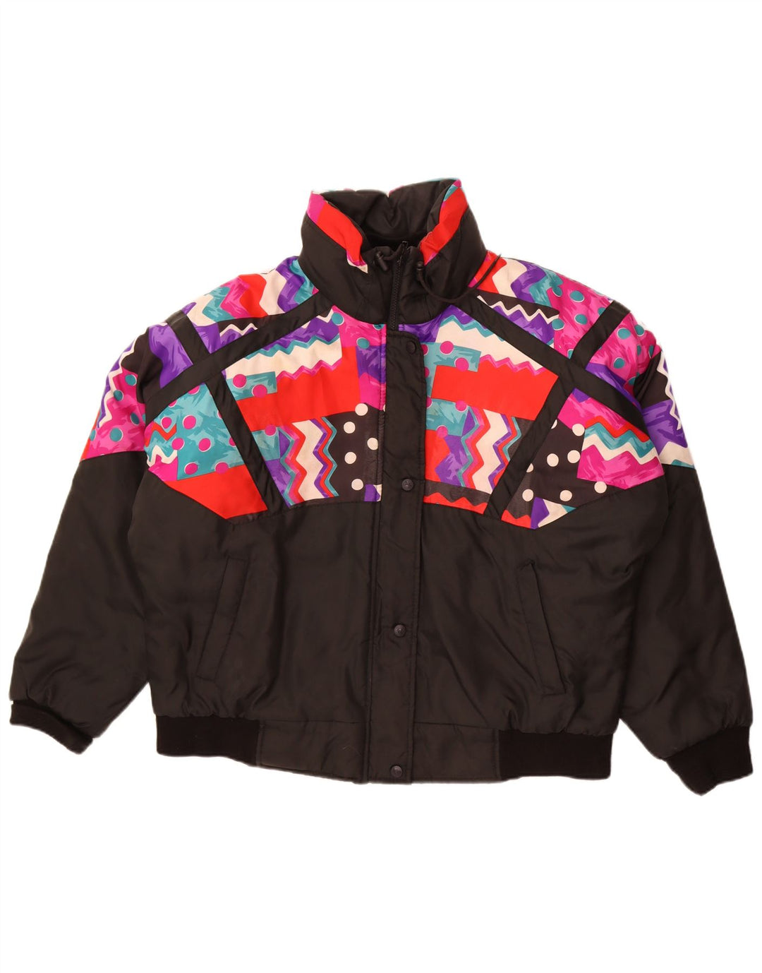 Jachetă căptușită supradimensionată pentru femei Choko UK 16 mare, neagră, geometrică, retro