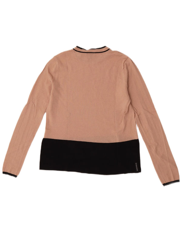 Pulover pentru femei Armani Jeans cu decolteu triplu UK 12 Medium Bej Colorblock