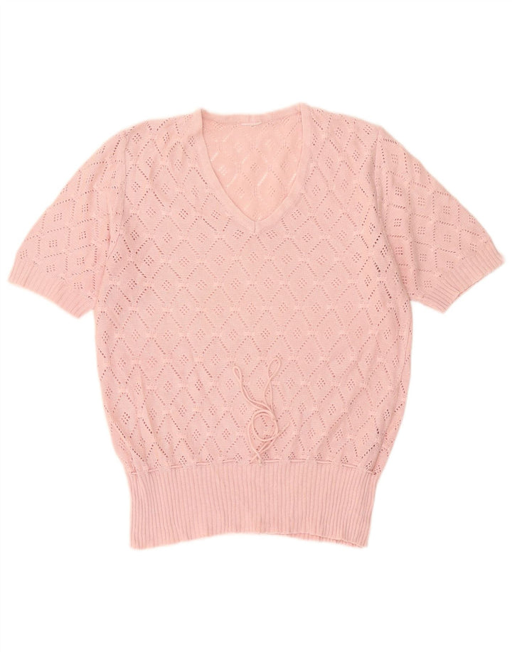 Bluză din tricot vintage pentru femei IT 48 XL roz geometric poliacrilic