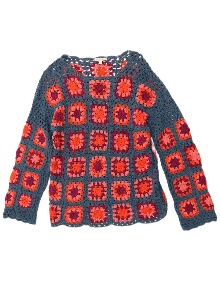 MONSOON Pulover de damă croșetat cu gât barcă UK 10 Small Blue Check