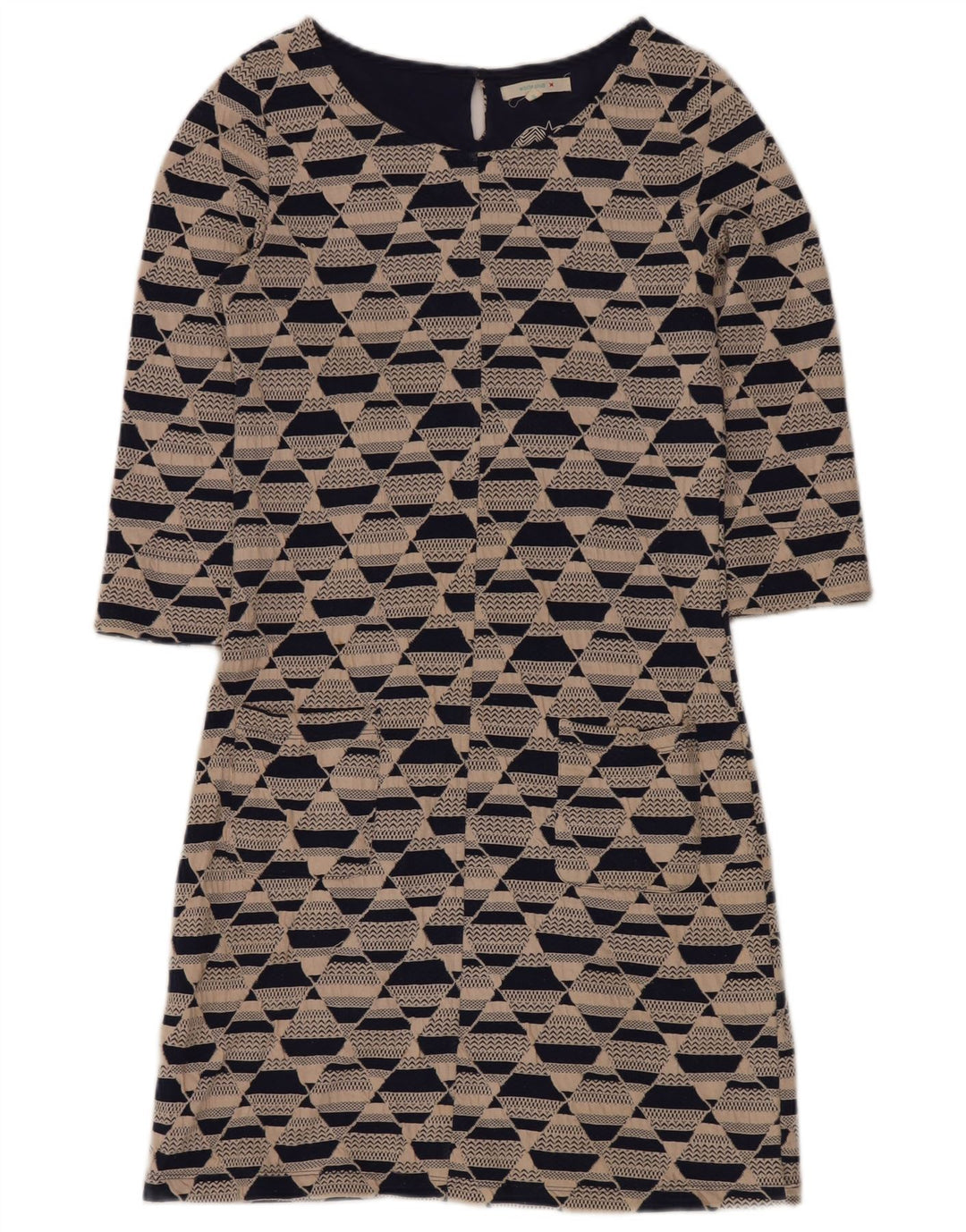 WHITE STUFF Rochie de damă cu mâneci 3/4 Mâneci Mărimea UK 8 Mic Bej Geometric