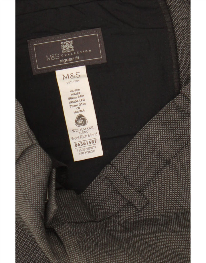 Pantaloni de costum pentru bărbați Marks & Spencer, cu tăiere obișnuită, L34 L31 Lână gri