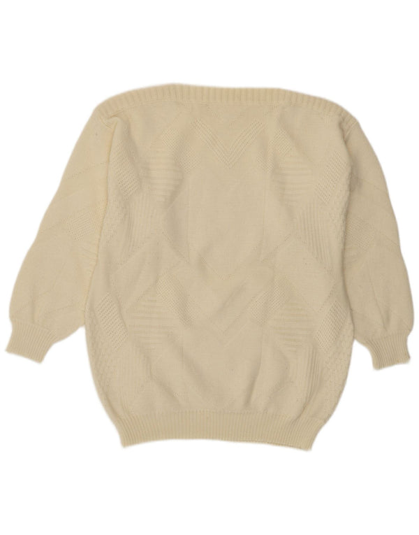 Pulover VINTAGE pentru femei cu gâtul cu barca UK 16, mare, alb