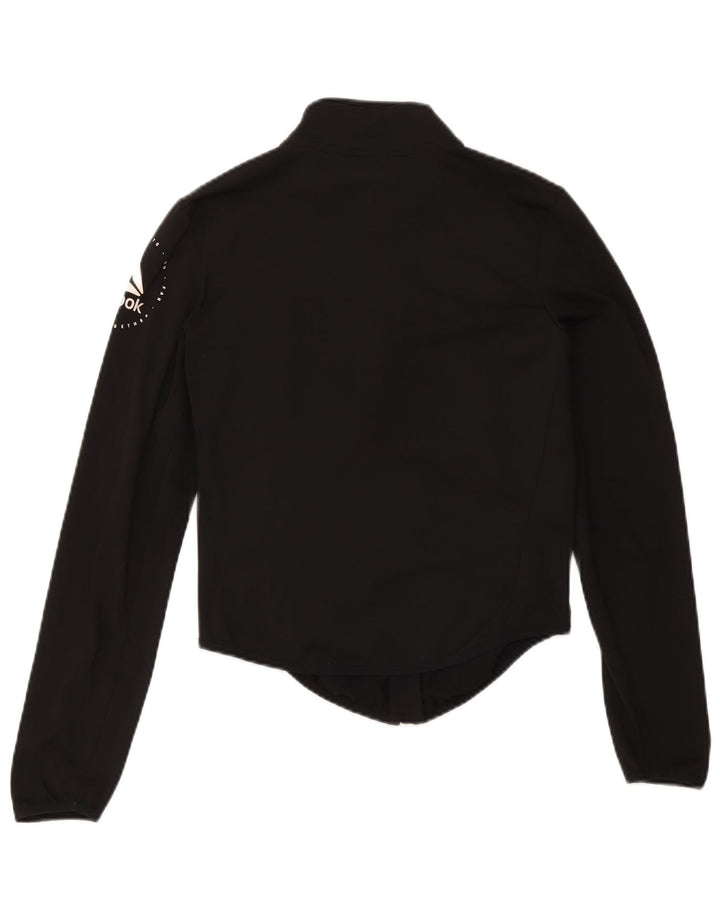 Jachetă de top pentru trening grafic Reebok pentru femei UK 8/10 Poliester negru mic