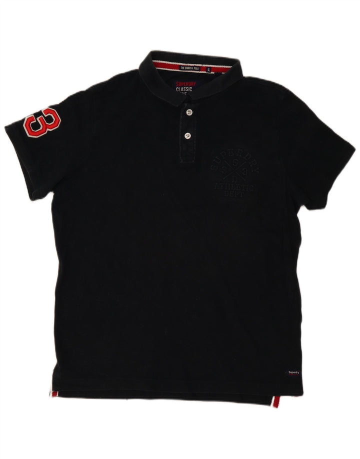 SUPERDRY tricou polo cu grafică pentru bărbați 2XL bumbac negru