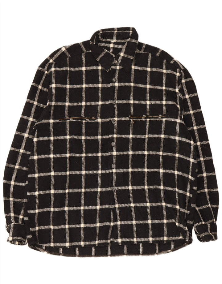Cămașă de flanel vintage pentru bărbați, cu carouri mari, negru