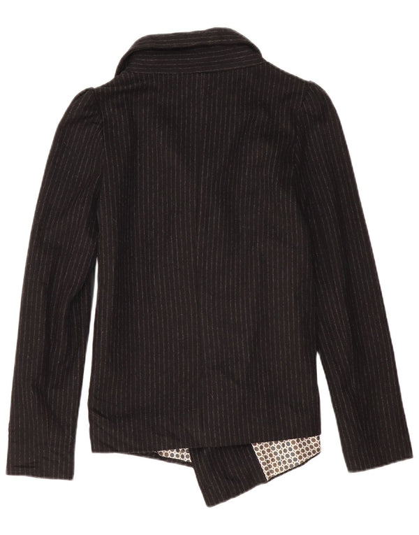 SISLEY Womens Open Blazer Jacket IT 38 XS Black Pinstripe Acetate