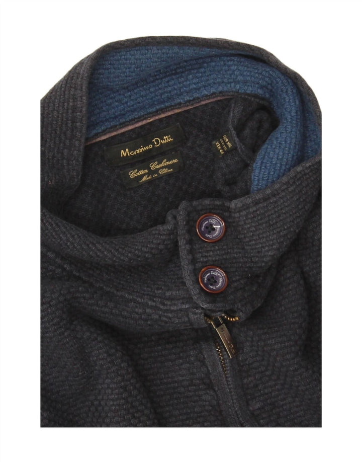 Massimo Dutti Pulover pentru bărbați cu gât cu nasturi, bumbac bleumarin 2XL