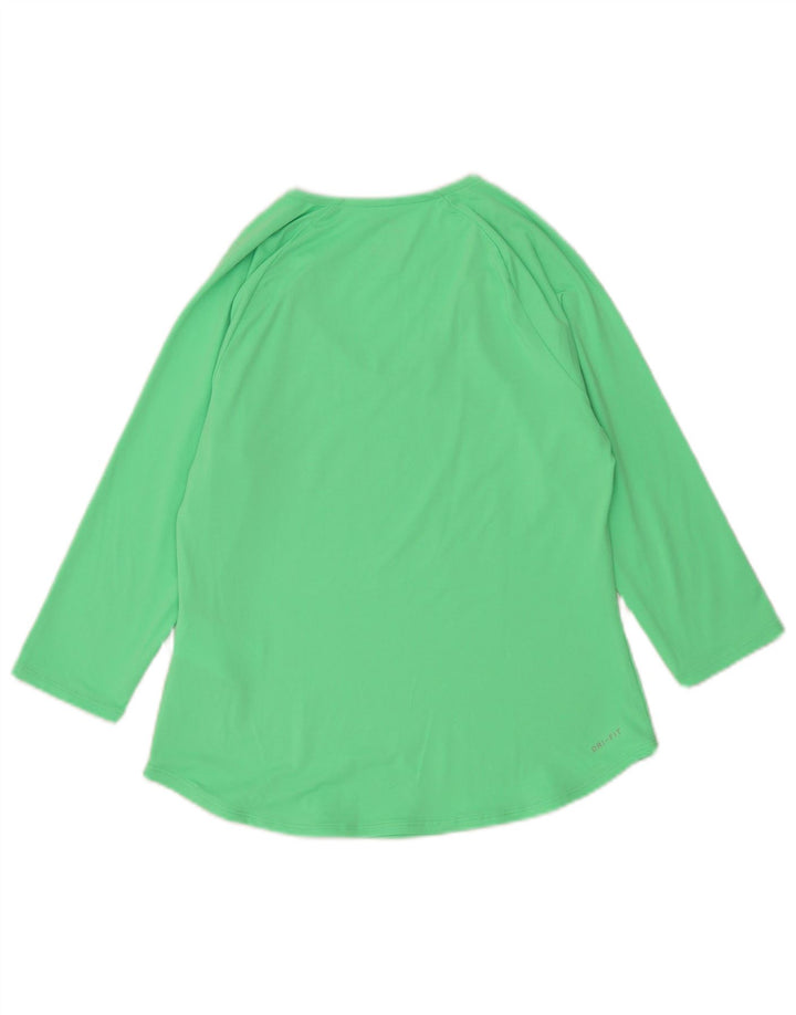 Nike Dri Fit Top mânecă 3/4 pentru femei UK 12 Poliester verde mediu