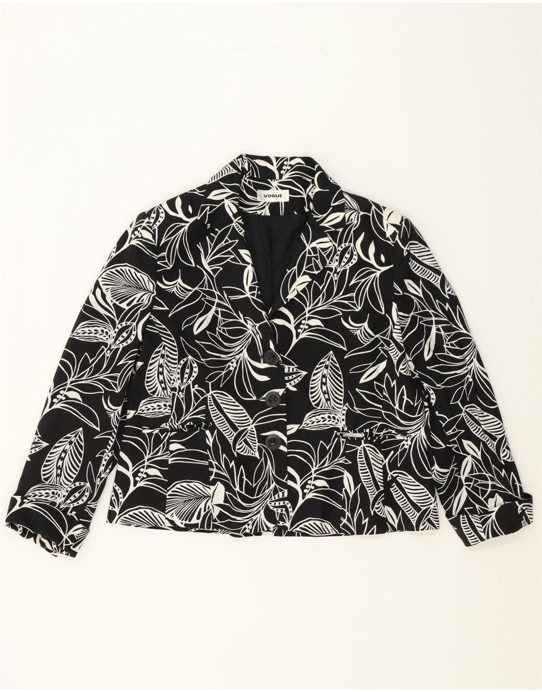 VOGUE Womens 3 Button Blazer Jacket UK 18 XL Black Floral Viscose Vintage Vogue and Second-Hand Vogue from Messina Hembry 