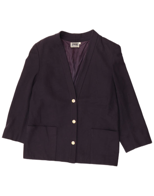 Luisa Spagnoli Jachetă Blazer pentru femei cu 3 nasturi UK 16 Mare Lână bleumarin