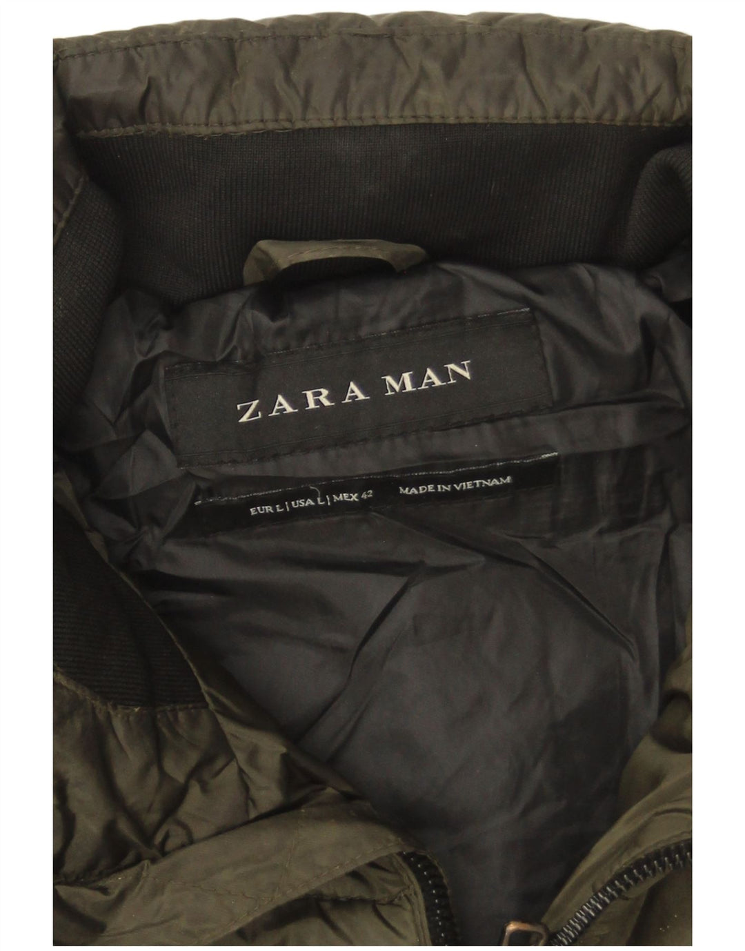 Jachetă căptușită cu glugă pentru bărbați Zara UK 40 Nailon mare kaki