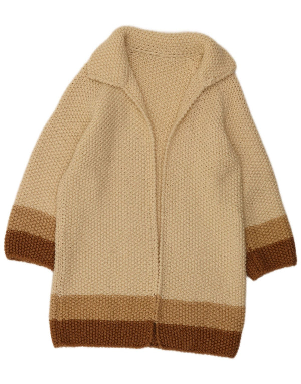 Pulover cardigan cu paragate vintage pentru femei UK 14 Medium Bej Colorblock