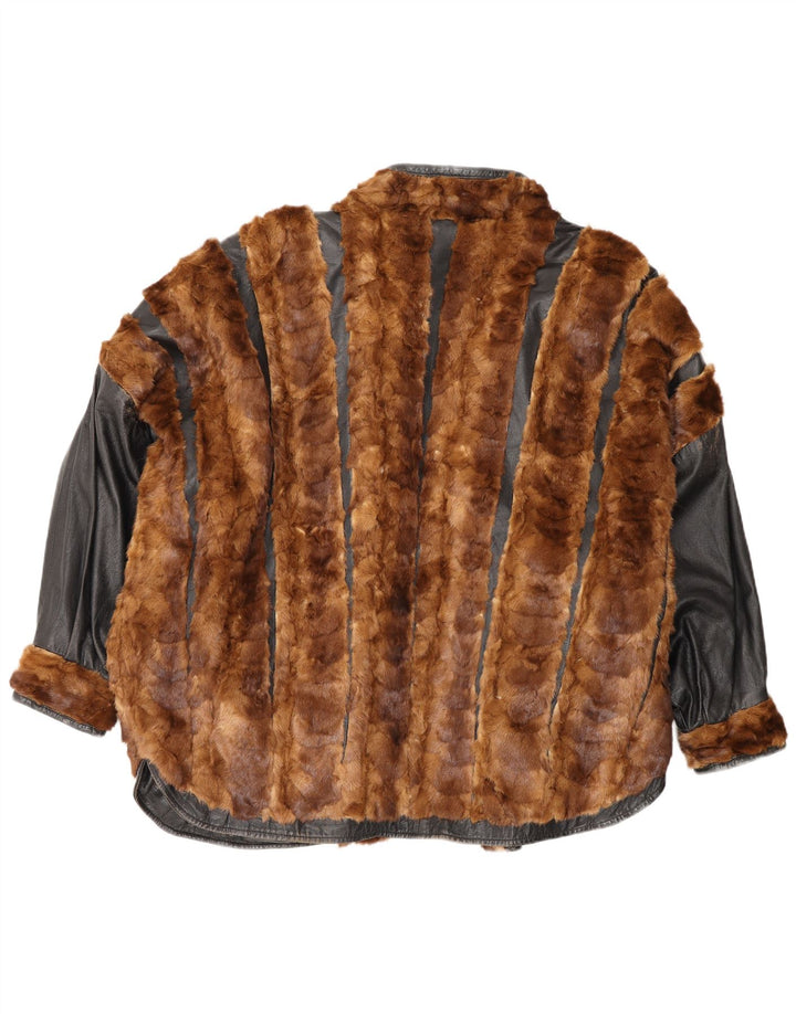 Jachetă reversibilă supradimensionată din piele vintage pentru femei UK 20 2XL maro