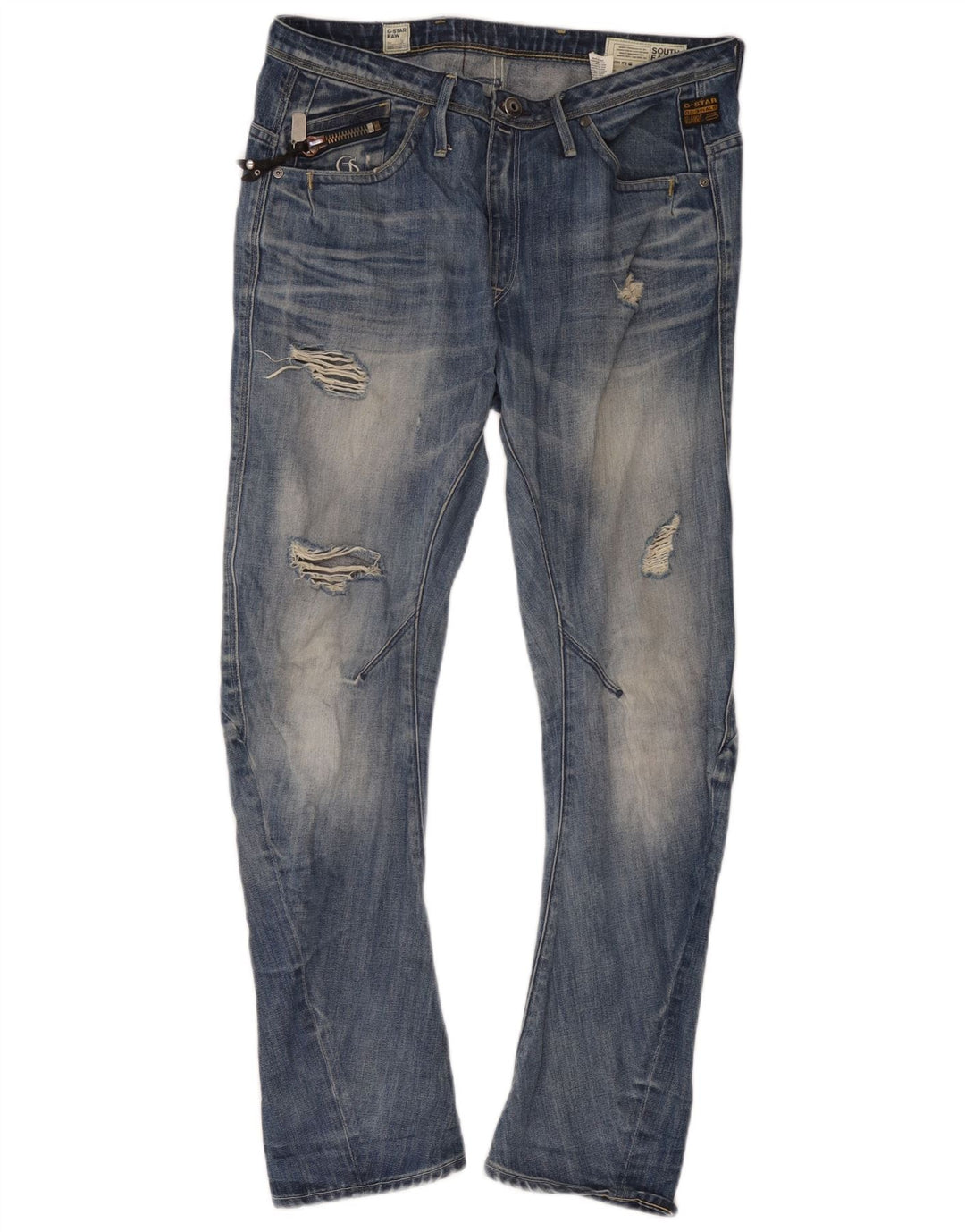 Blugi slim pentru bărbați G-Star Distressed W29 L32 Bumbac albastru