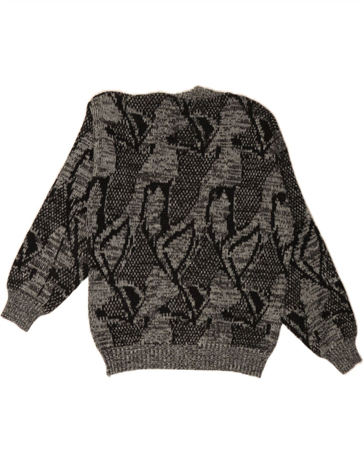VINTAGE Womens Abstract Pattern V-Neck Jumper Sweater UK 14 Medium Grey Vintage Vintage and Second-Hand Vintage from Messina Hembry 