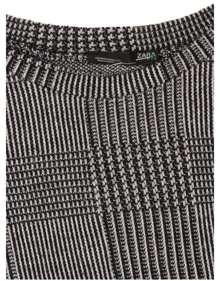 Top pentru femei Zara cu mânecă lungă UK 14 Medium Gri Houndstooth Poliester