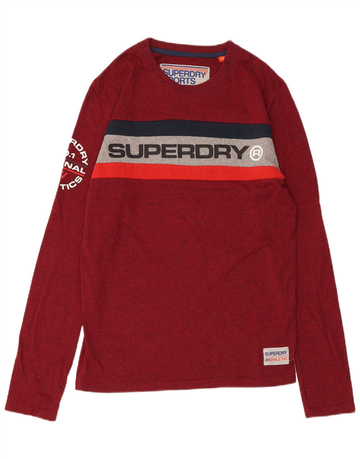 SUPERDRY Top cu grafică pentru bărbați cu mânecă lungă, bumbac cu pete maro mic