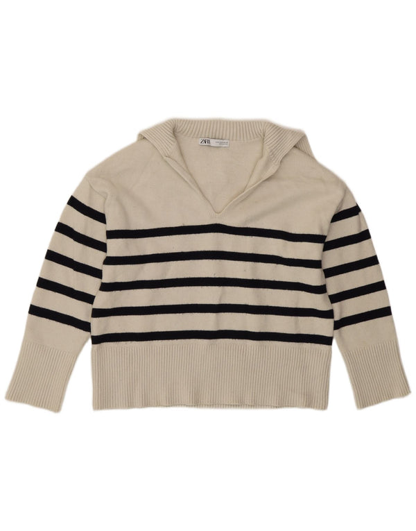 Pulover cu gât polo supradimensionat pentru femei Zara UK 10, cu dungi albe mici