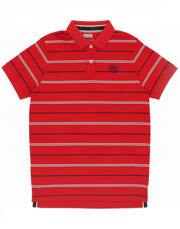Tricou polo Tommy Hilfiger pentru bărbați, roșu mediu cu dungi
