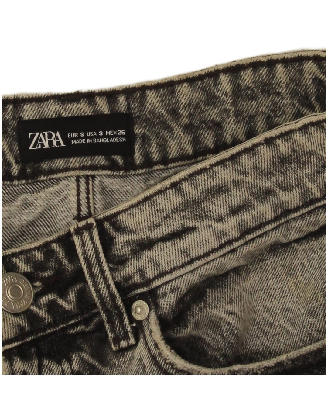 Fusta de denim învechită pentru femei Zara Mic W26 Gri