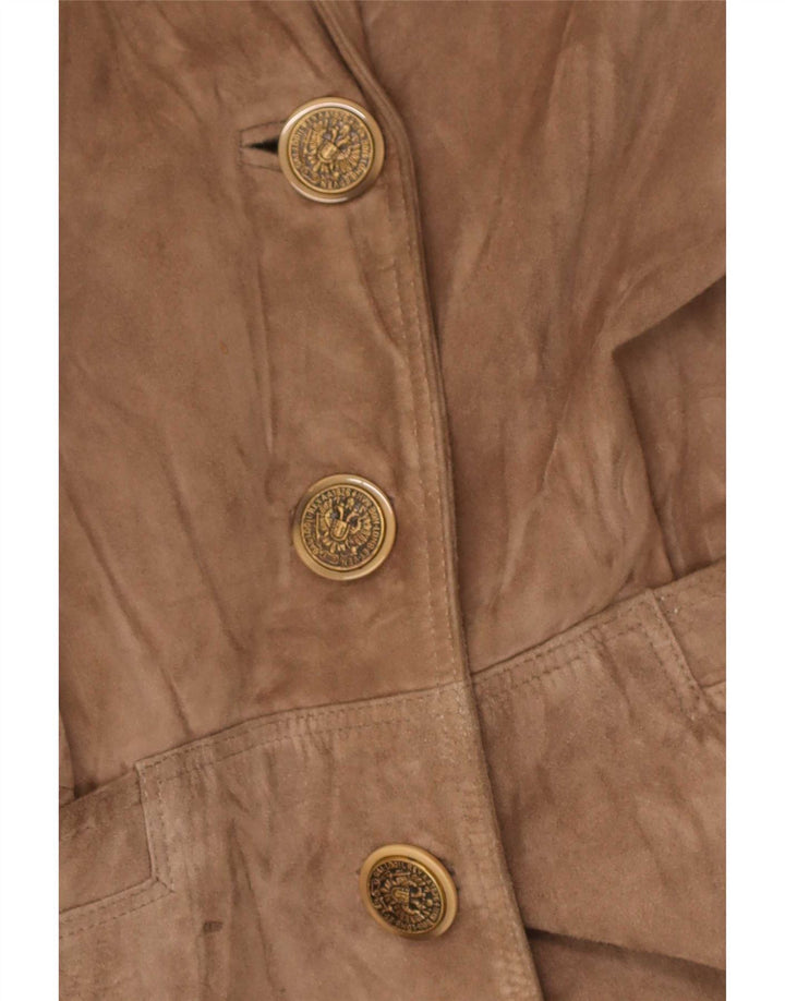 Pardesiu vintage pentru femei de piele intoarsa UK 14 Medium Beige Piele