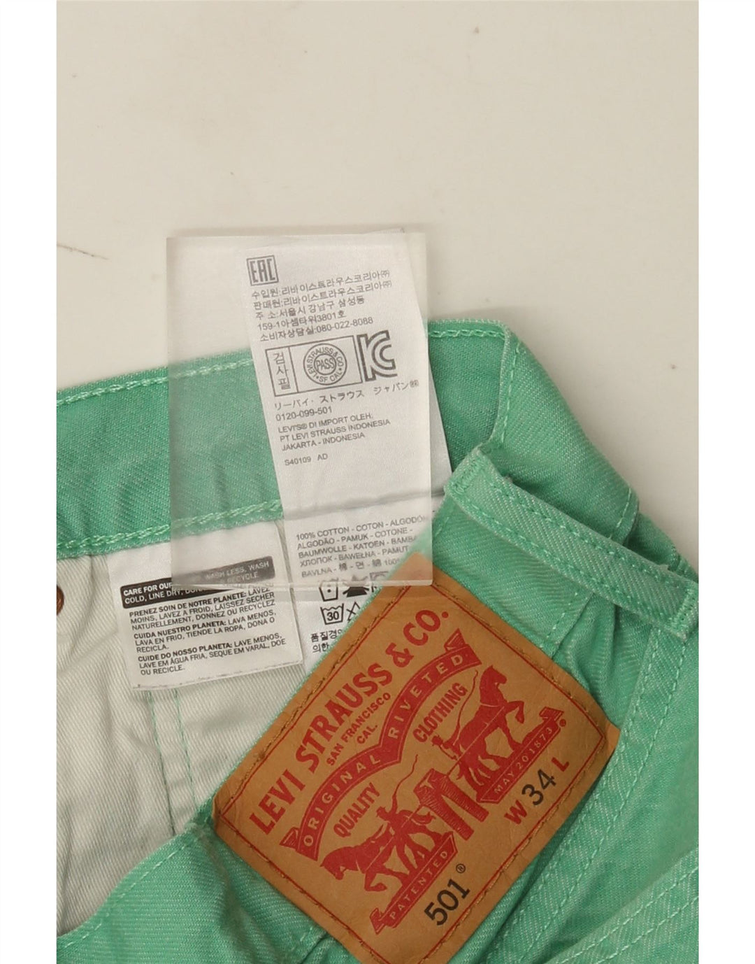 Pantaloni scurți Levi's 501 Denim W34 Large Green Bumbac