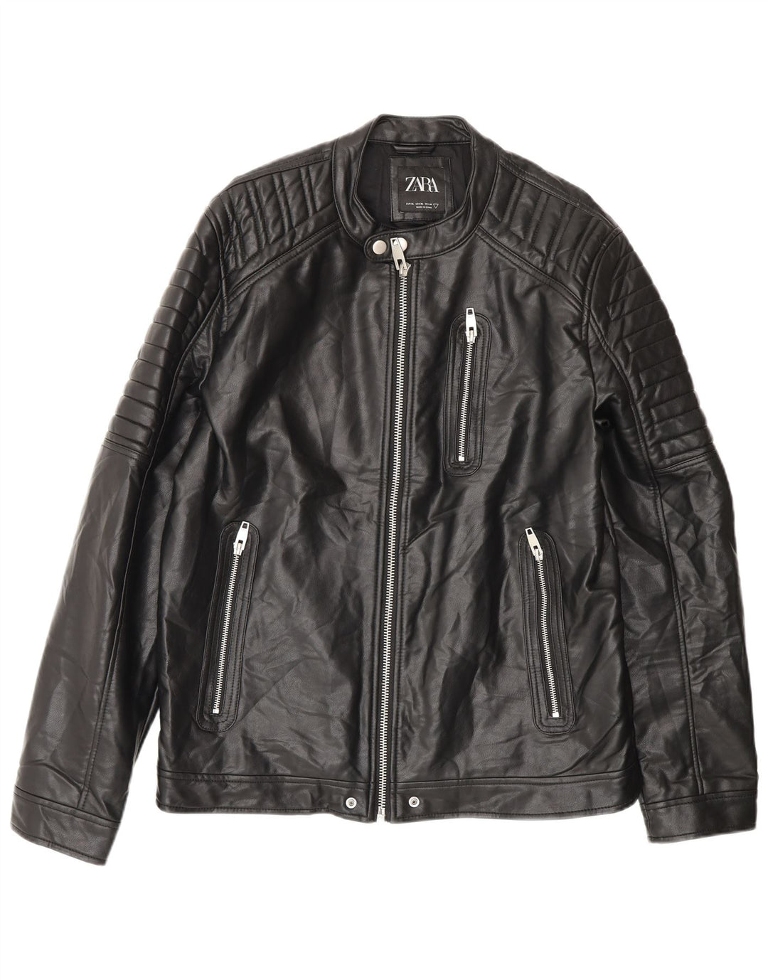 Jachetă din piele artificială pentru bărbați Zara UK 42 XL Poliester negru